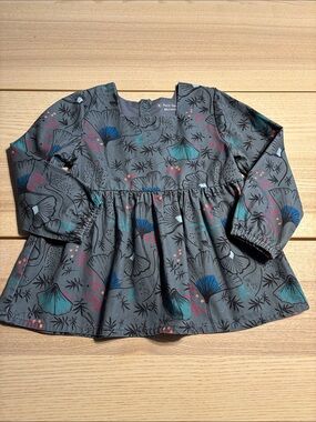 French Brand Petit Bèguin Girls' Gray Floral Long-Sleeve Peplum Top